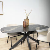 Eettafels - Eettafel Dolore 180x90 cm Deens Ovaal Marmerlook Zwart - Dimehouse
