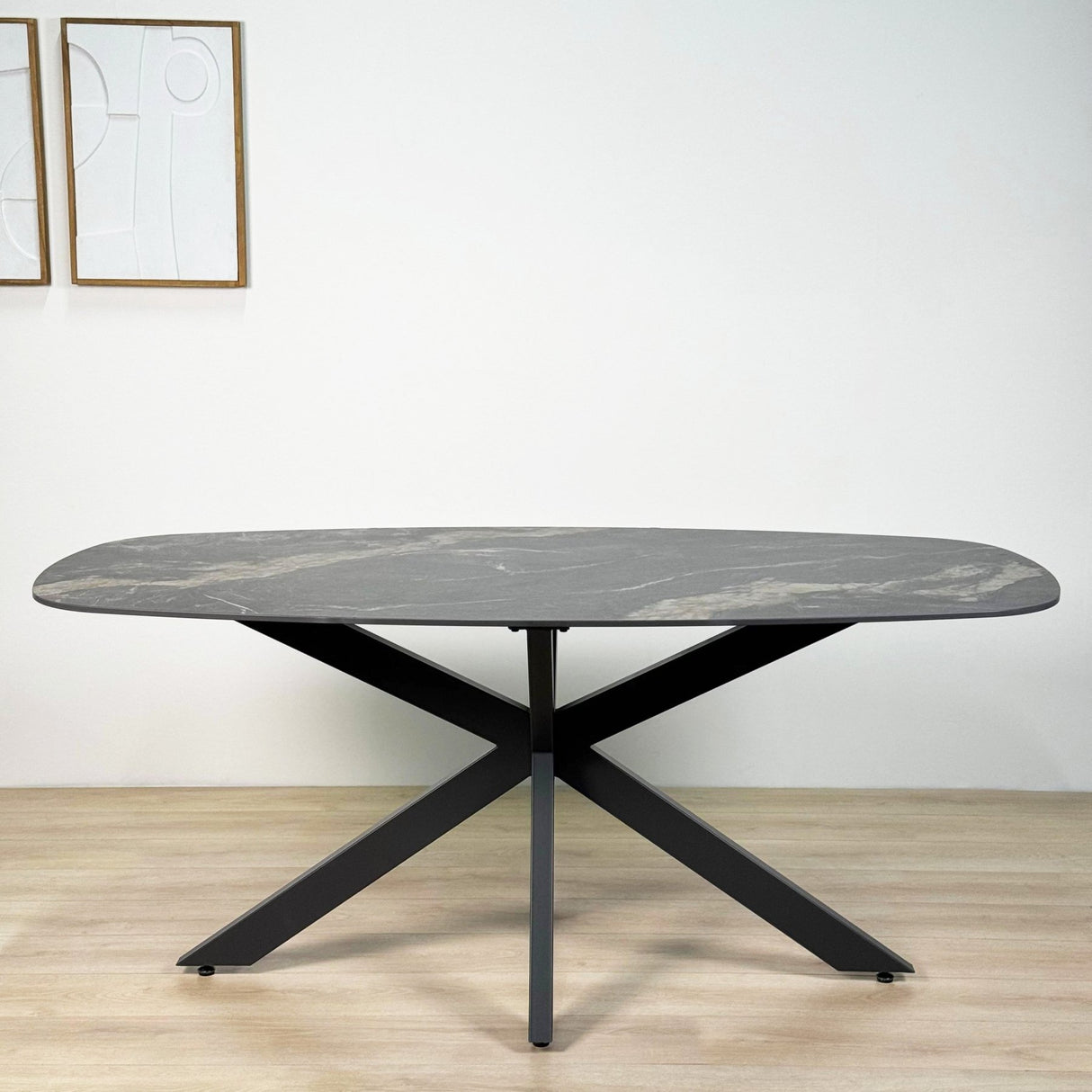 Eettafels - Eettafel Dolore 180x90 cm Deens Ovaal Marmerlook Zwart - Dimehouse