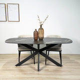 Eettafels - Eettafel Dolore 180x90 cm Deens Ovaal Marmerlook Zwart - Dimehouse