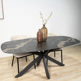 Eettafels - Eettafel Dolore 180x90 cm Deens Ovaal Marmerlook Zwart - Dimehouse