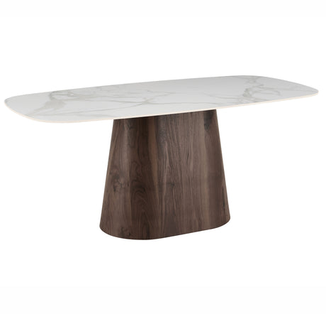 Dining table Sintered Stone Marble Look White - Walnut Frame - Danish oval - 180x90 cm - Lea