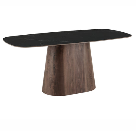 Sintered Stone Marble Look Travertine Dining Table Lea 180x90 cm - Walnut Frame - Danish Oval 