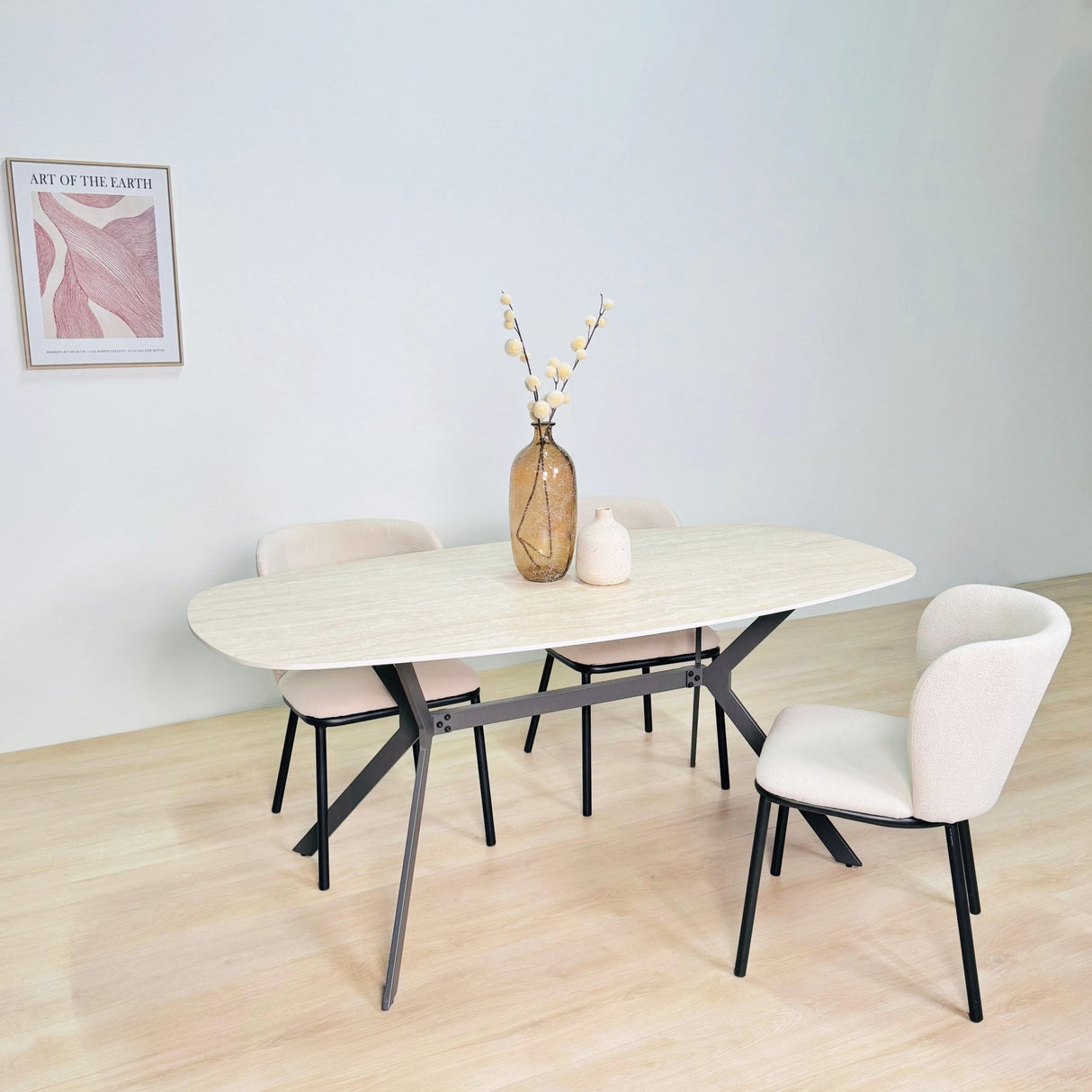 Dining Table Vesta Danish Oval Ceramic Travertine Look 180 cm 