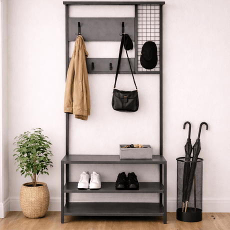 Wardrobe Furniture Coat Rack Anthracite Melamine Novad - With Shelves 