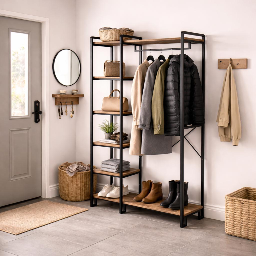 Wardrobe Furniture Coat Rack Rox Natural - With Shelves 