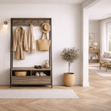 Wardrobe Furniture Coat Rack Walnut Melamine Devon - With Compartments and Drawer 