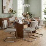 Eetkamerstoelen-Moderne Eetkamerstoel Zandkleur Bouclé Stof Sway - Chrome Frame - Zonder Armleuningen-Dimehouse