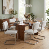 Eetkamerstoelen-Moderne Eetkamerstoel Grijs Bouclé Stof Sway - Chrome Frame - Zonder Armleuningen-Dimehouse