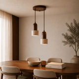 Hanglampen - Hanglamp 2 - lichts verschillende hoogtes – Walnoot & Travertin - Hikari - Dimehouse