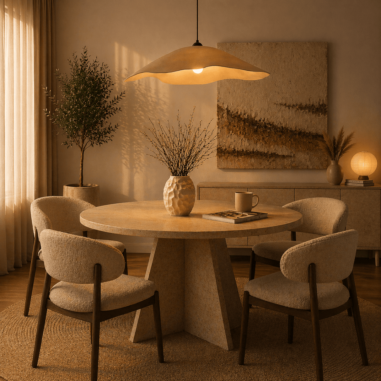 Hanglampen - Hanglamp beige carbon betonnen kap - 59 cm - Flowing - Dimehouse