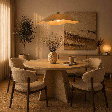 Hanging lamp beige carbon concrete shade - 59 cm - Flowing