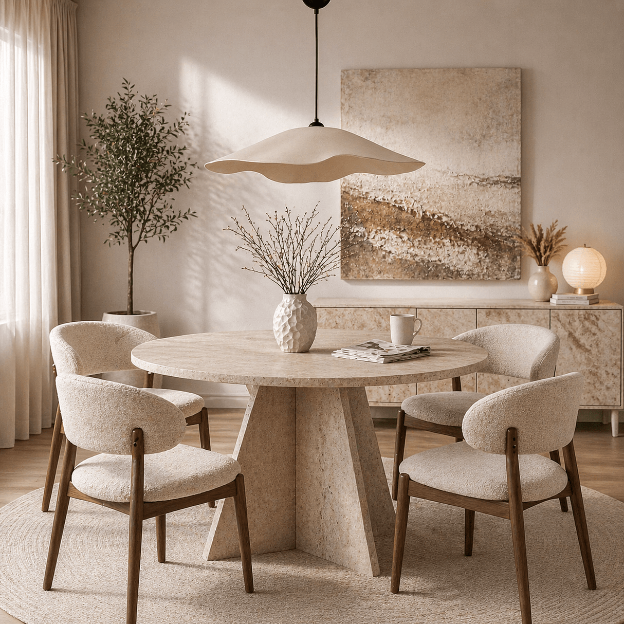 Hanglampen - Hanglamp beige carbon betonnen kap - 59 cm - Flowing - Dimehouse