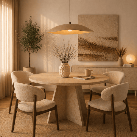 Hanging lamp beige carbon concrete shade - robust - 58 cm - Flowing