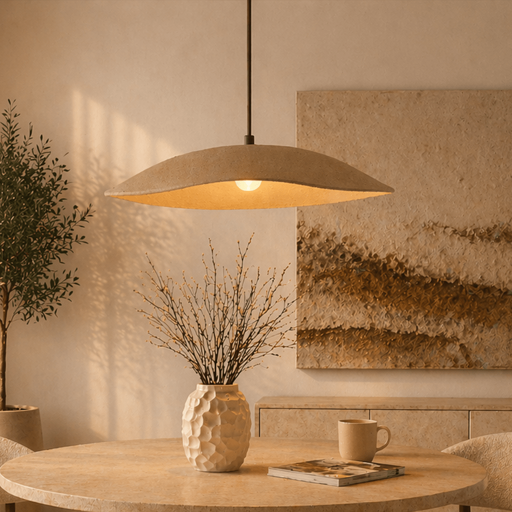 Hanglampen - Hanglamp beige carbon betonnen kap - robuust - 58 cm - Flowing - Dimehouse