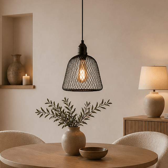 Hanglampen - Hanglamp zwart Metaal – Gaas structuur - 23 cm - 1 - lichts – Hudson - Dimehouse