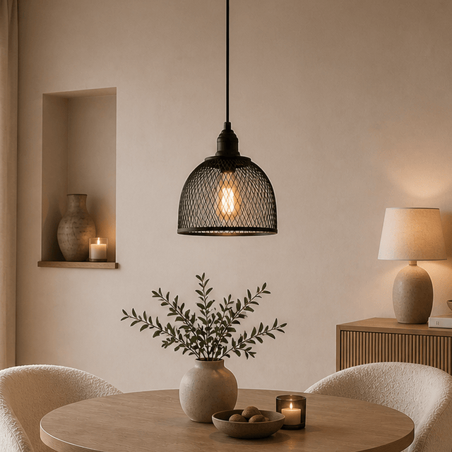 Hanglampen - Hanglamp zwart Metaal – Gaas structuur - 25 cm - 1 - lichts – Hudson - Dimehouse