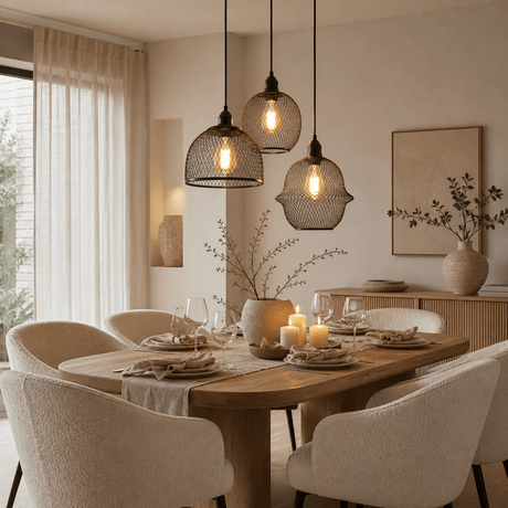 Hanging lamp black Metal - Mesh structure - 3-light - Hudson