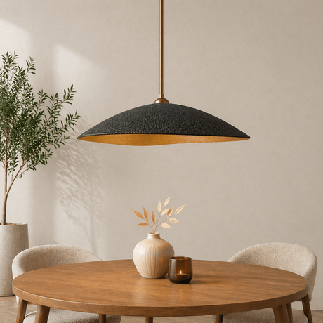Hanging lamp black with gold carbon concrete shade - 40 cm - Flowing