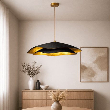 Hanging lamp black with gold carbon concrete shade - 40 and 50 cm - Flowing