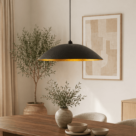 Hanging lamp black with gold carbon concrete shade - 48 cm - Flowing