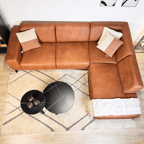 Corner sofa in cognac robust eco-leather Barin - right 
