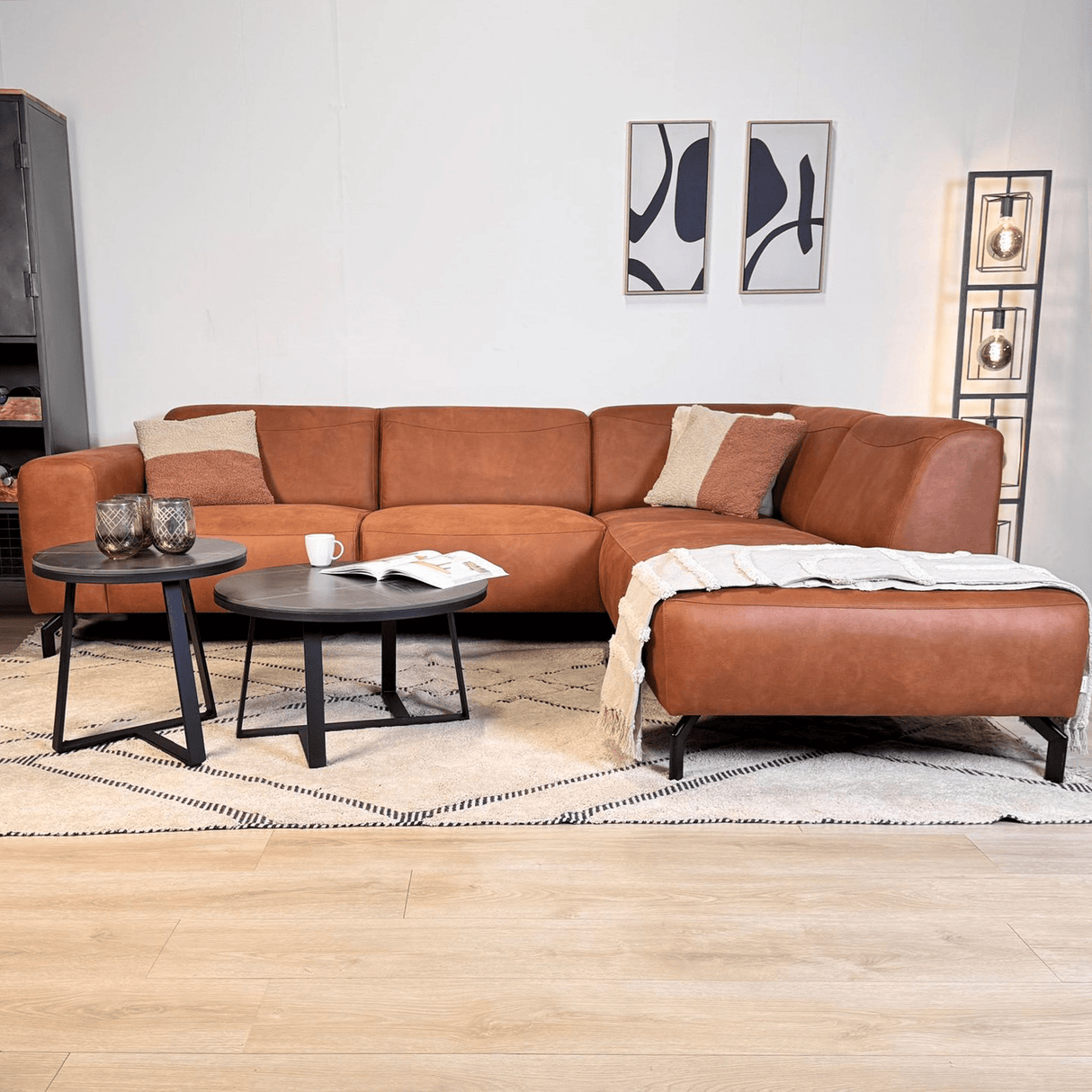Corner sofa in cognac robust eco-leather Barin - right 
