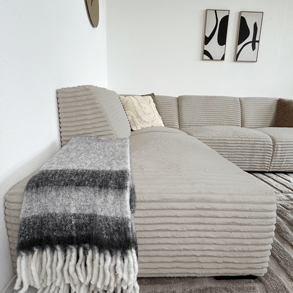 Beige corner sofa with super soft ribbed fabric Gavi - left 