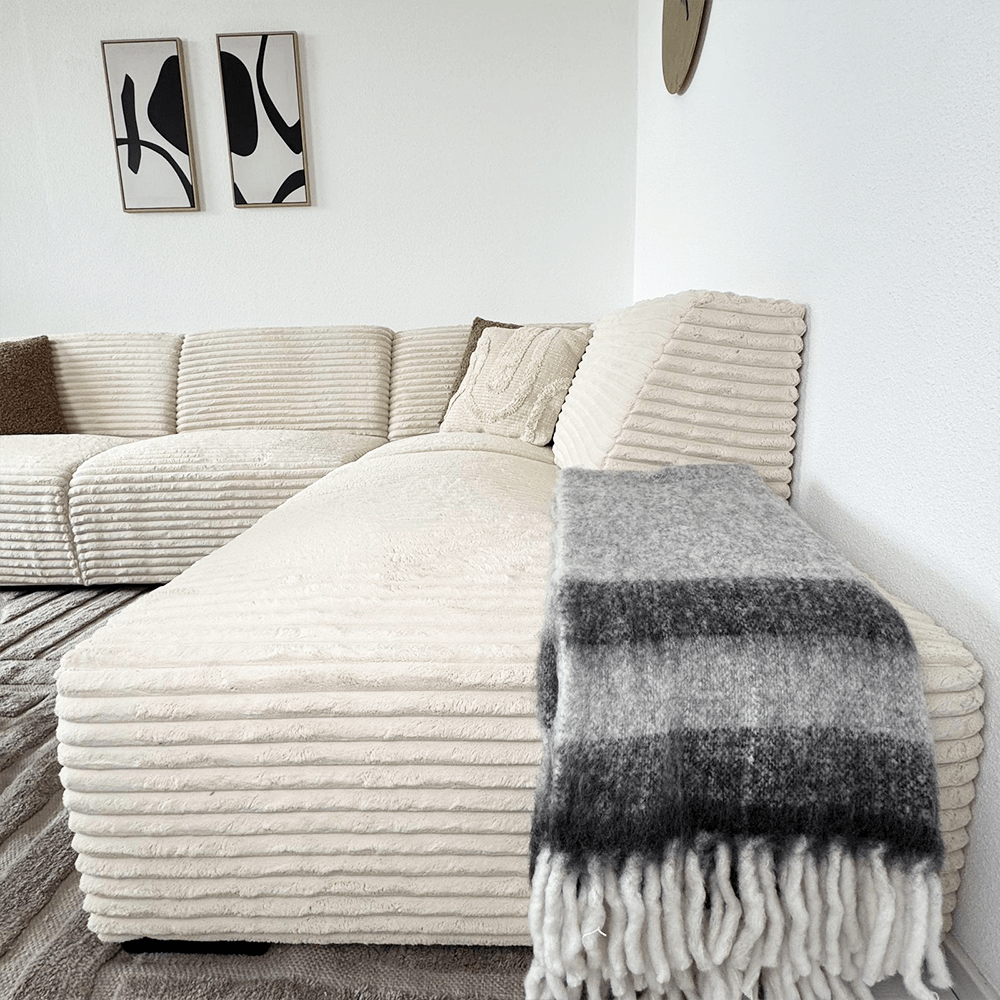 Corner sofa in cream super soft ribbed fabric Gavi - right 