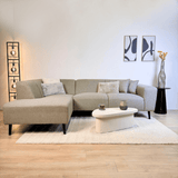 Corner sofa with compact lounge beige recycled fabric Moby - left 