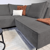 Corner sofa with chaise longue anthracite chenille Yara - right 