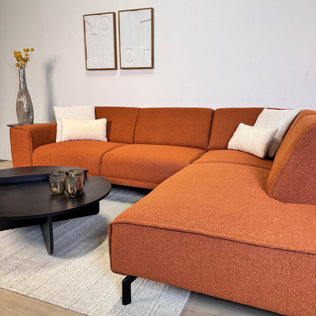 Corner sofa terracotta boucle fabric Maël - right 