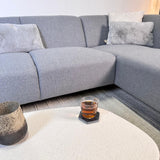 Corner sofa with compact lounge in grey-blue recycled fabric Moby - right 