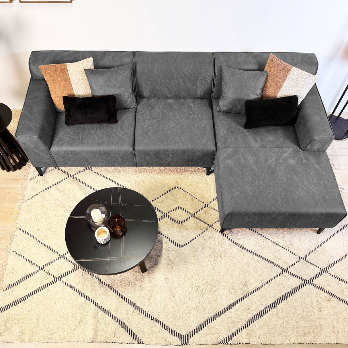 Corner sofa with compact lounge anthracite microfiber Davidson - right 