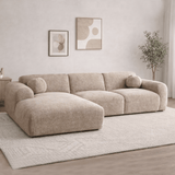 Corner sofa with chaise longue in beige chenille fabric Shane – left