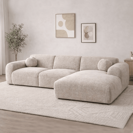 Corner sofa with chaise longue in beige chenille fabric Shane – right