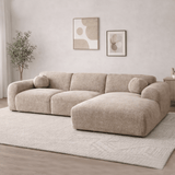Corner sofa with chaise longue in beige chenille fabric Shane – right