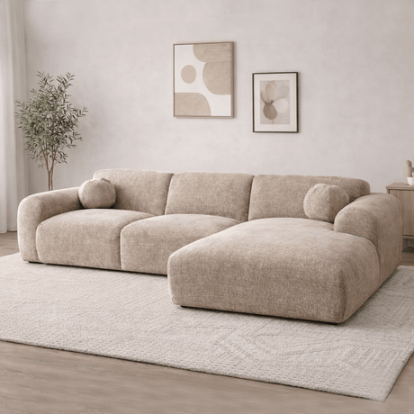 Corner sofa with chaise longue in beige chenille fabric Shane – right