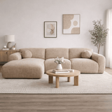 Corner sofa with chaise longue in beige chenille fabric Shane – left
