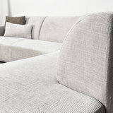 Corner sofa with chaise longue, beige chenille fabric Manon - right 