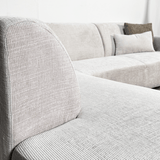 Corner sofa with chaise longue in beige chenille fabric Manon - left 