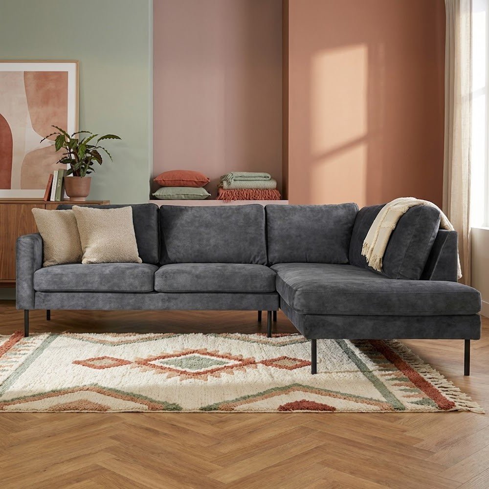 Corner sofa anthracite velvet high legs Gaya - right