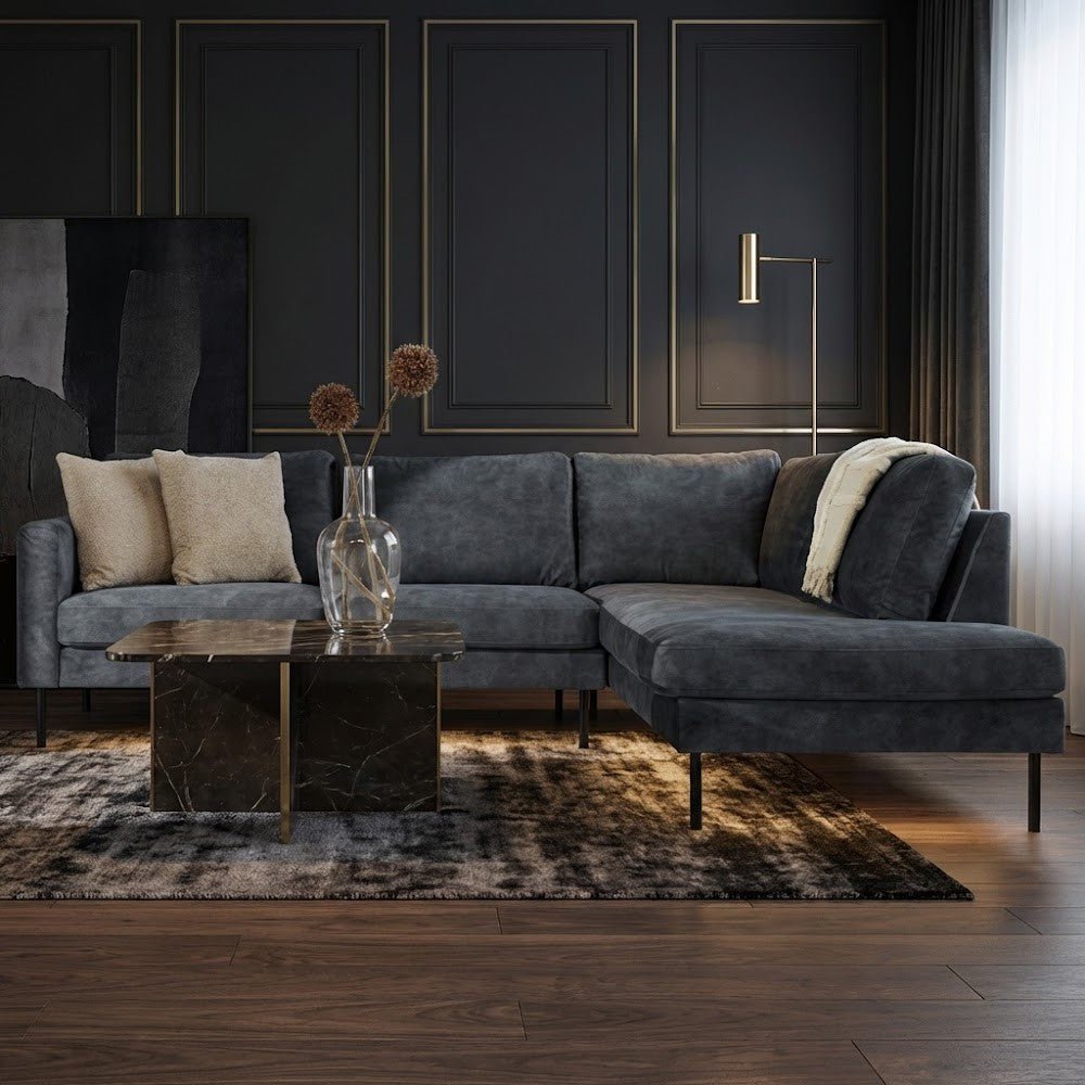 Corner sofa anthracite velvet high legs Gaya - right