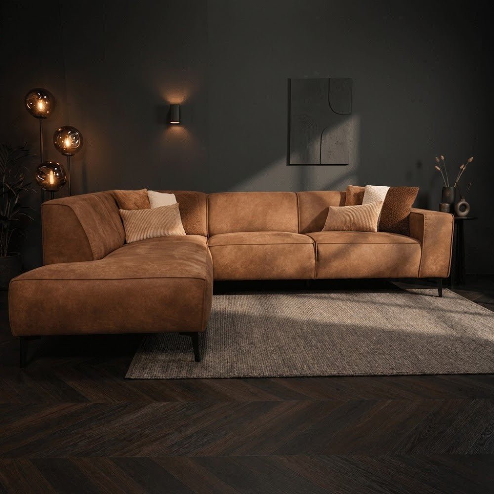 Industrial corner sofa cognac eco-leather Brisbane - left 