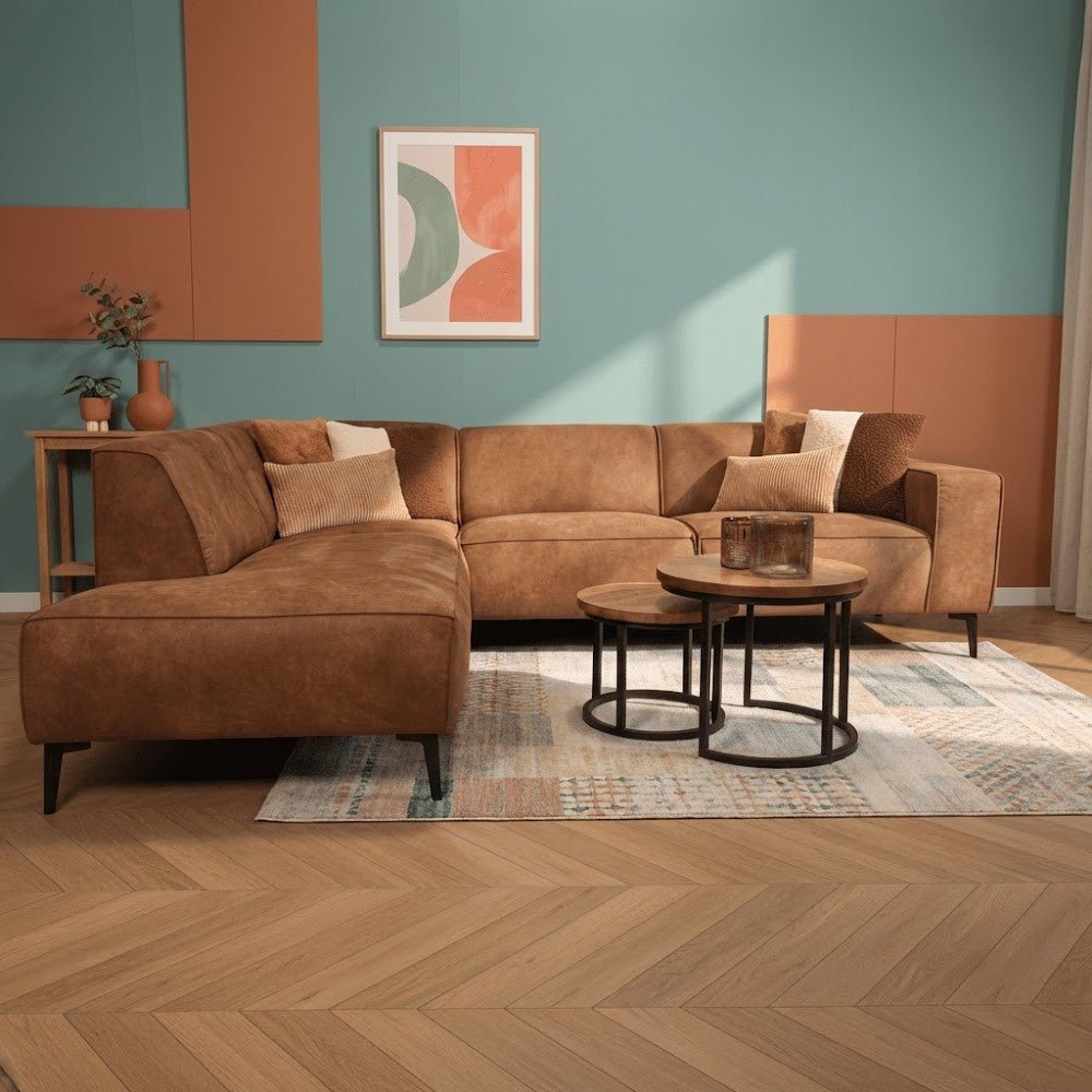 Industrial corner sofa cognac eco-leather Brisbane - left 