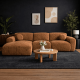 Corner sofa with chaise longue in copper chenille fabric Shane – left
