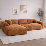 Corner sofa with chaise longue in copper chenille fabric Shane – left