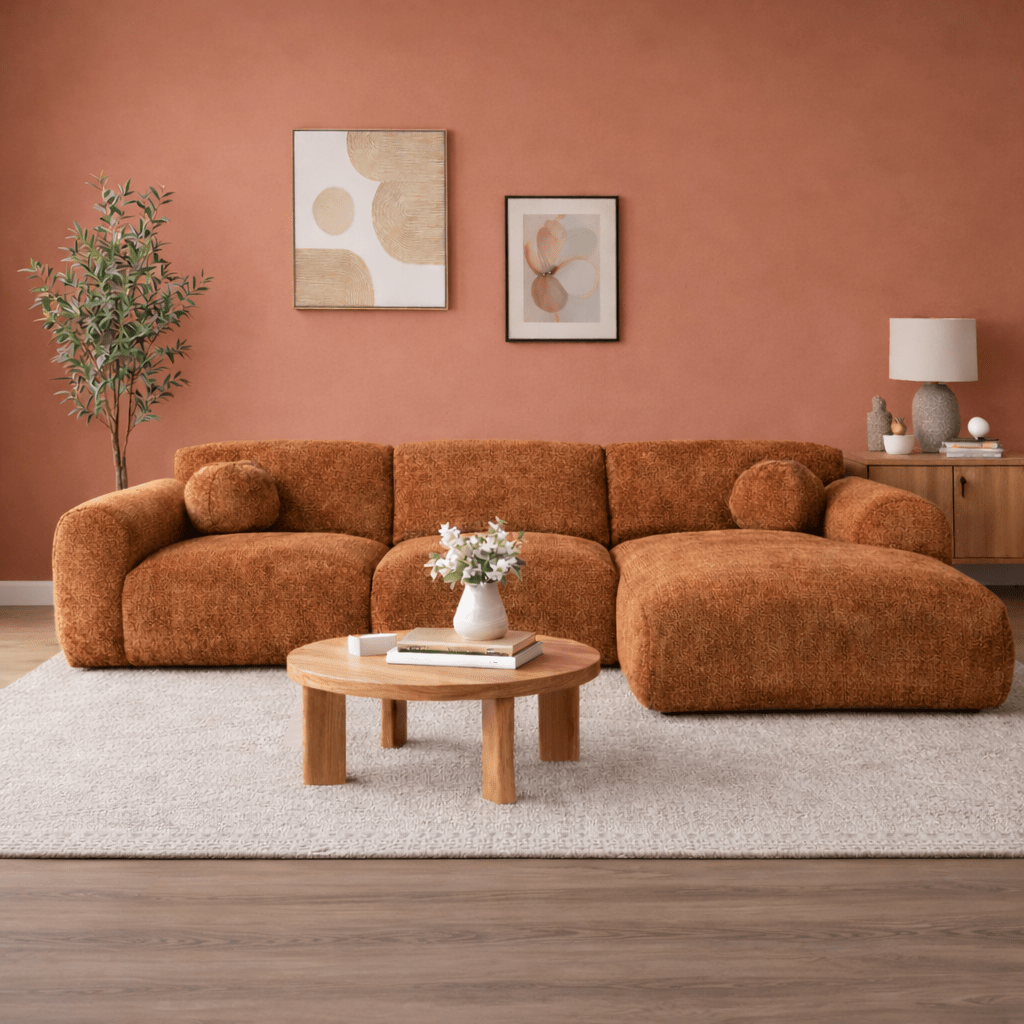Corner sofa copper chenille fabric - 292x169 cm - Shane - right