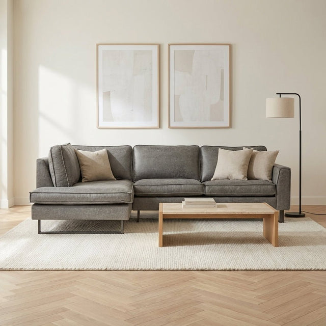 Hoekbank grijs microvezel Tulin - links sfeerfoto in modern interieur