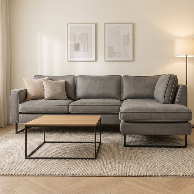 Hoekbank grijs microvezel Tulin - rechts sfeerfoto in modern interieur