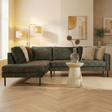 Green velvet corner sofa with tall legs Gaya - left 